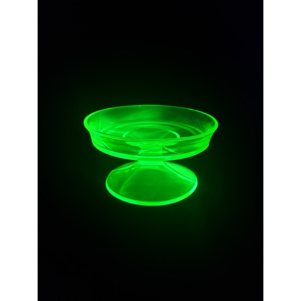 Vintage Uranium Glass Compote Or Footed Candy Dish Green Depression Glass 4.5"